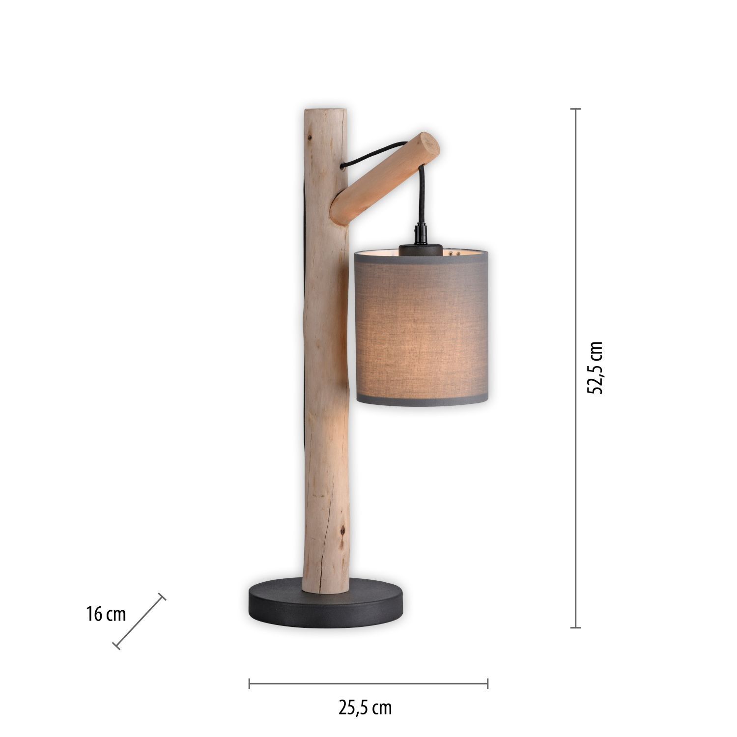 Lampe de table confortable Abat-jour en tissu Bois H:52,5 cm
