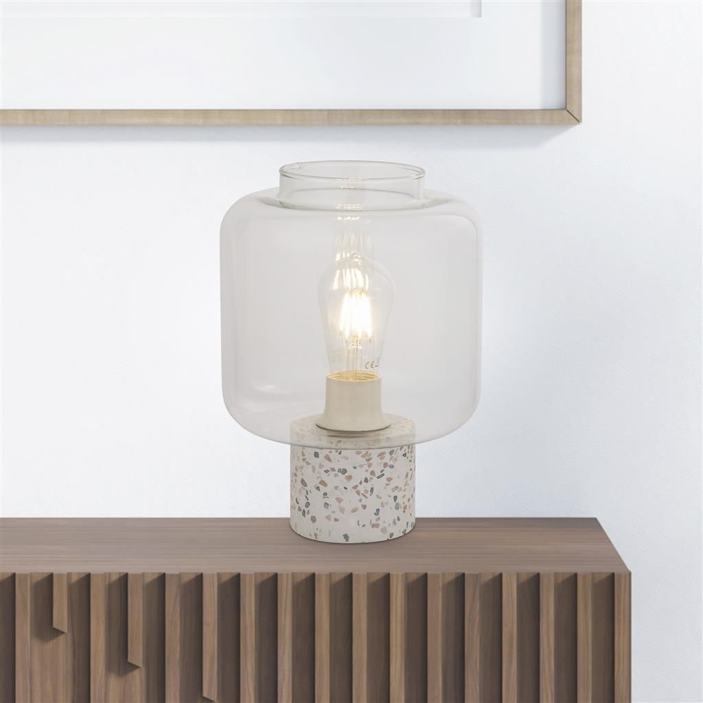 Lampe de table Blanc 28 cm petit verre Béton Terrazzo E27