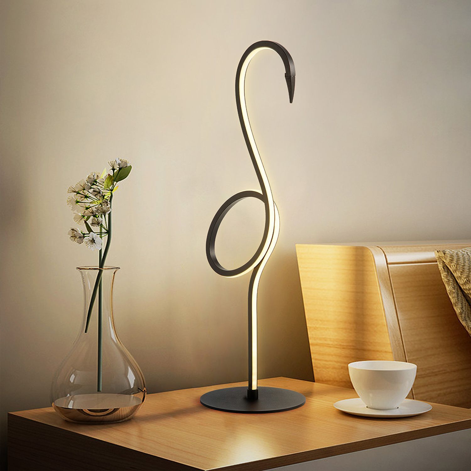 Lampe de table LED 50 cm Flamingo 3000 K noir Deko Lampe, Tasse, Blume, Blumen-Arrangement, Pflanze