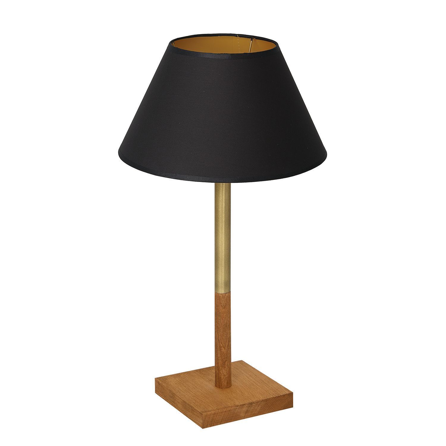 Lampe de table noir laiton or tissu bois E27 conique