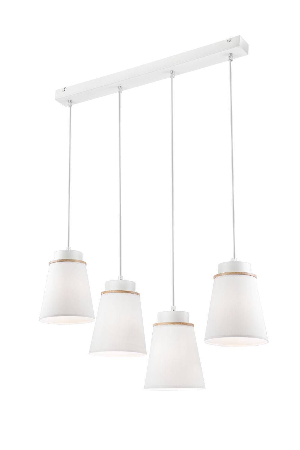 Suspension Blanc Bois Tissu Métal 4-flmg Lampe