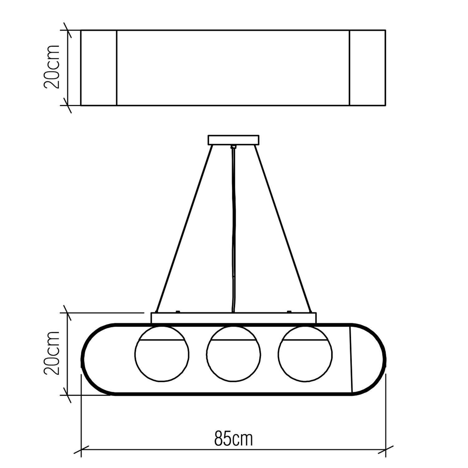 Suspension Moderne L : 85 cm Placage teck bois verre 3x E27