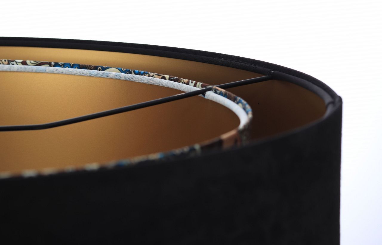 Hängelampe rund D: 50 cm E27 Stoffschirm Schwarz Bunt Gold