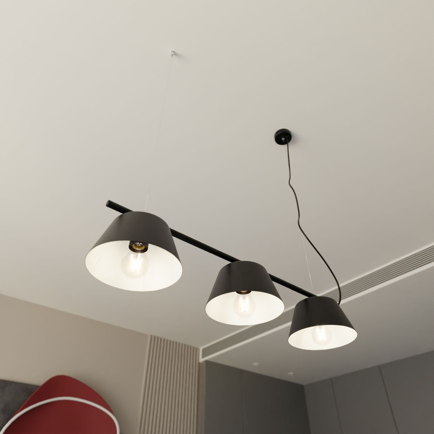 Lampe à suspendre métal L : 82 cm Moderne Noir Blanc E27 3 flammes