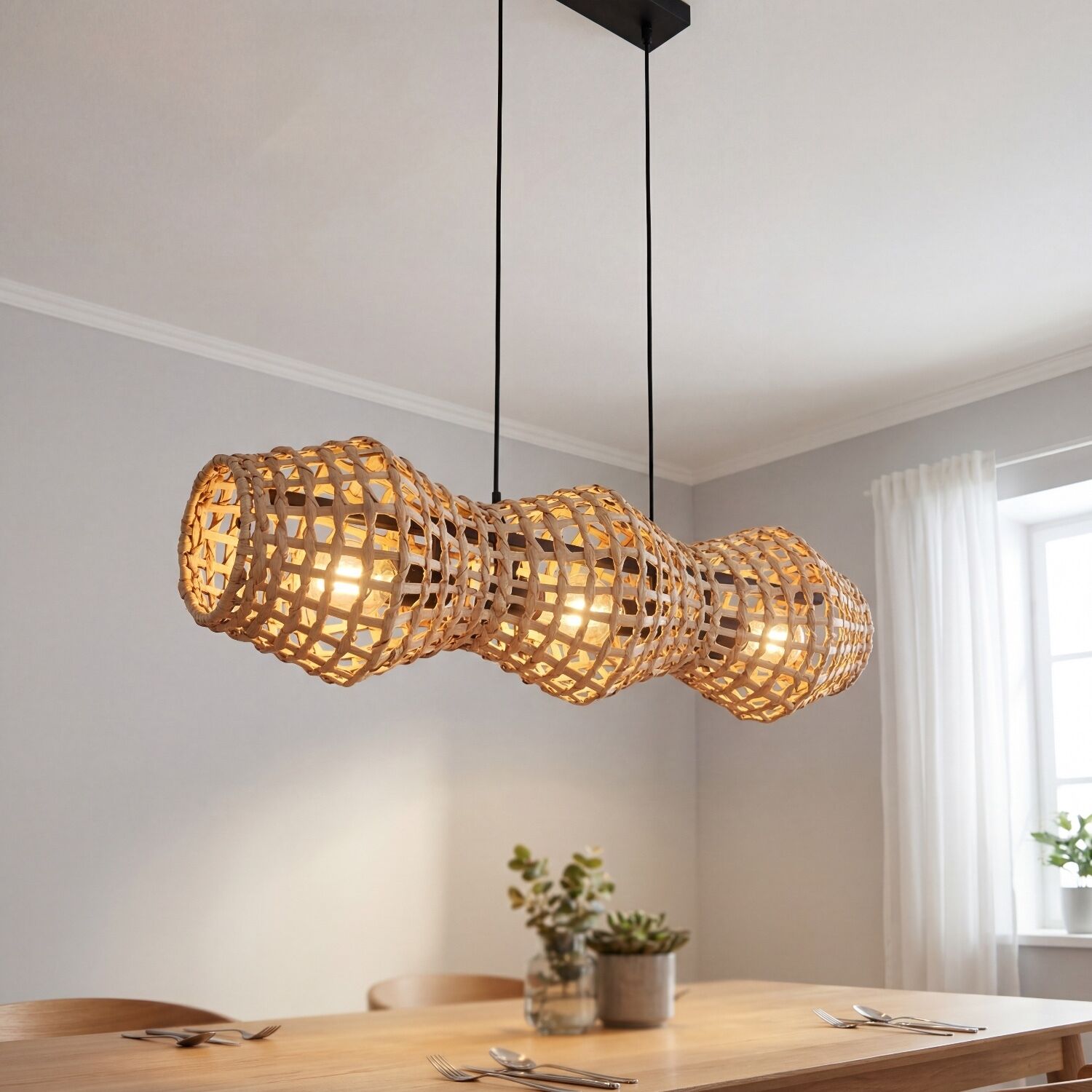 Lampe à suspendre rotin naturel scandinave E27 3 flammes