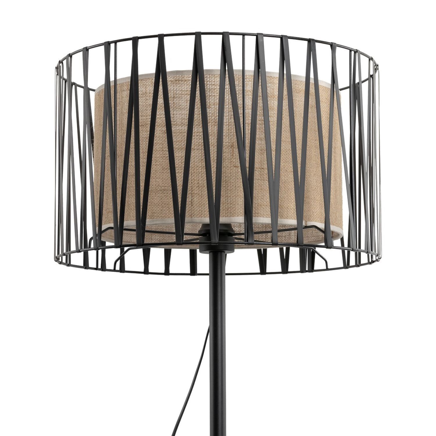 Lampadaire 158 cm Métal Jute Noir Marron E27 Moderne