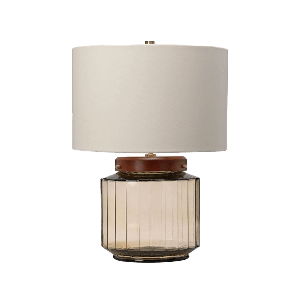 Tischlampe, Glas, Beige, Lampenschirm, Abgerundeter Sockel
