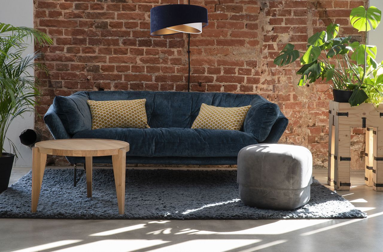 Pendelleuchte Stoff Blau Weiß Gold E27 rund D: 50 cm Couch, Mobiliar, Inneneinrichtung, Lampe, Pflanze
