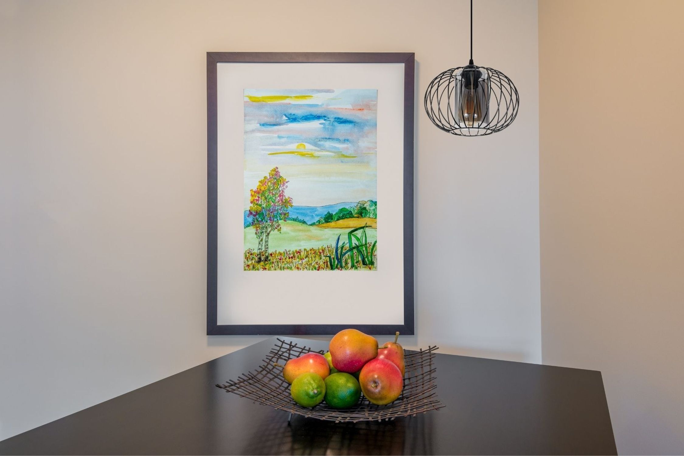 bild, kunstwerk, rahmen, früchtekorb, tisch