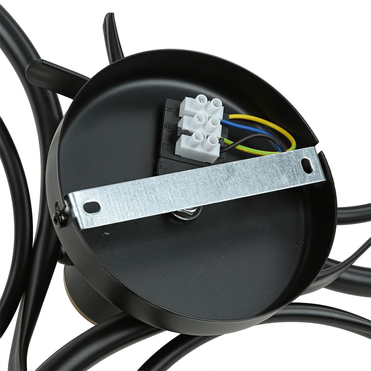 Plafonnier verre métal noir blanc laiton 3 flammes Plafonnier verre métal noir blanc laiton 3 flammes