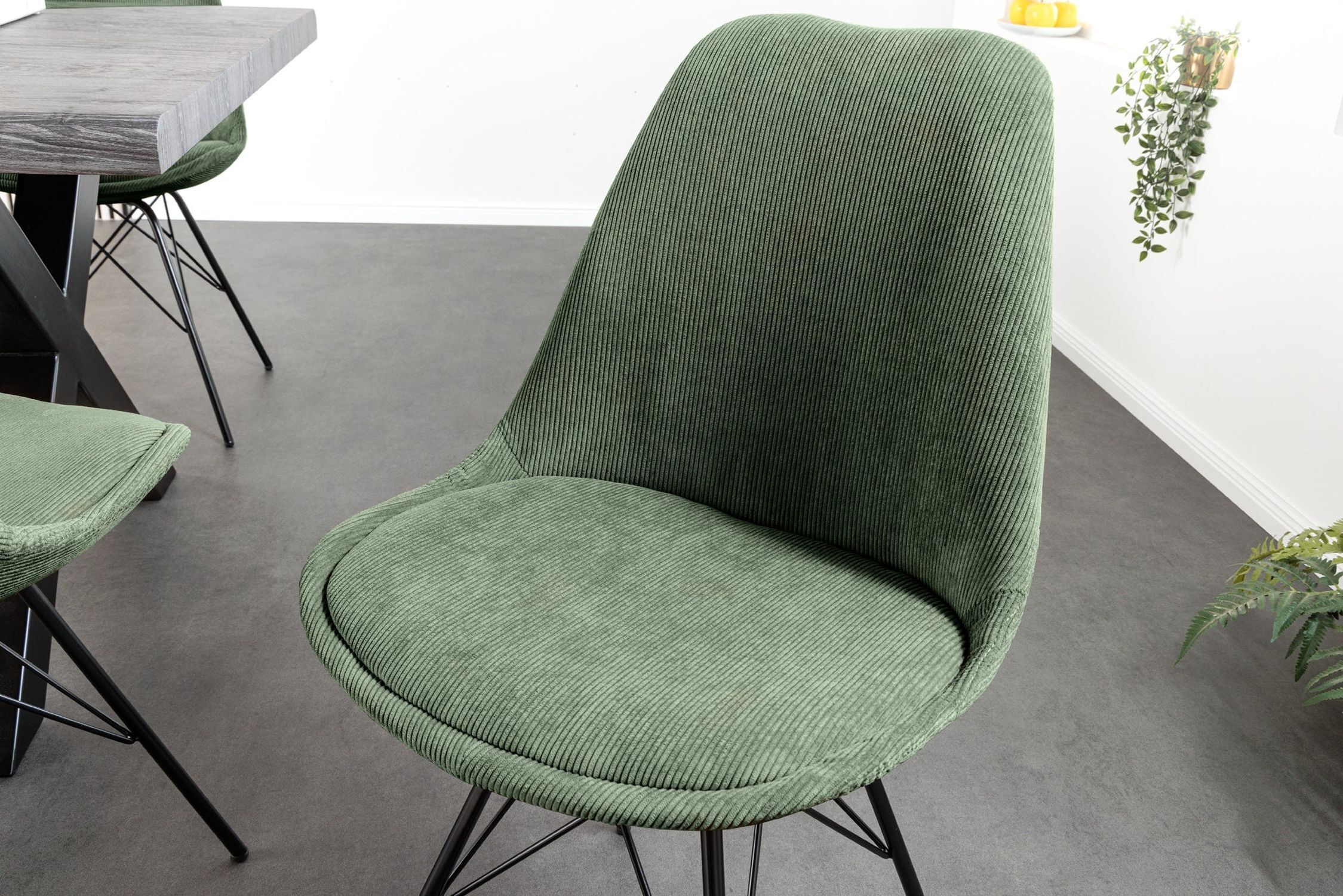 Chaise de salle à manger sans accoudoirs Velours côtelé métal vert noir Moebel, Stuhl, Pflanze