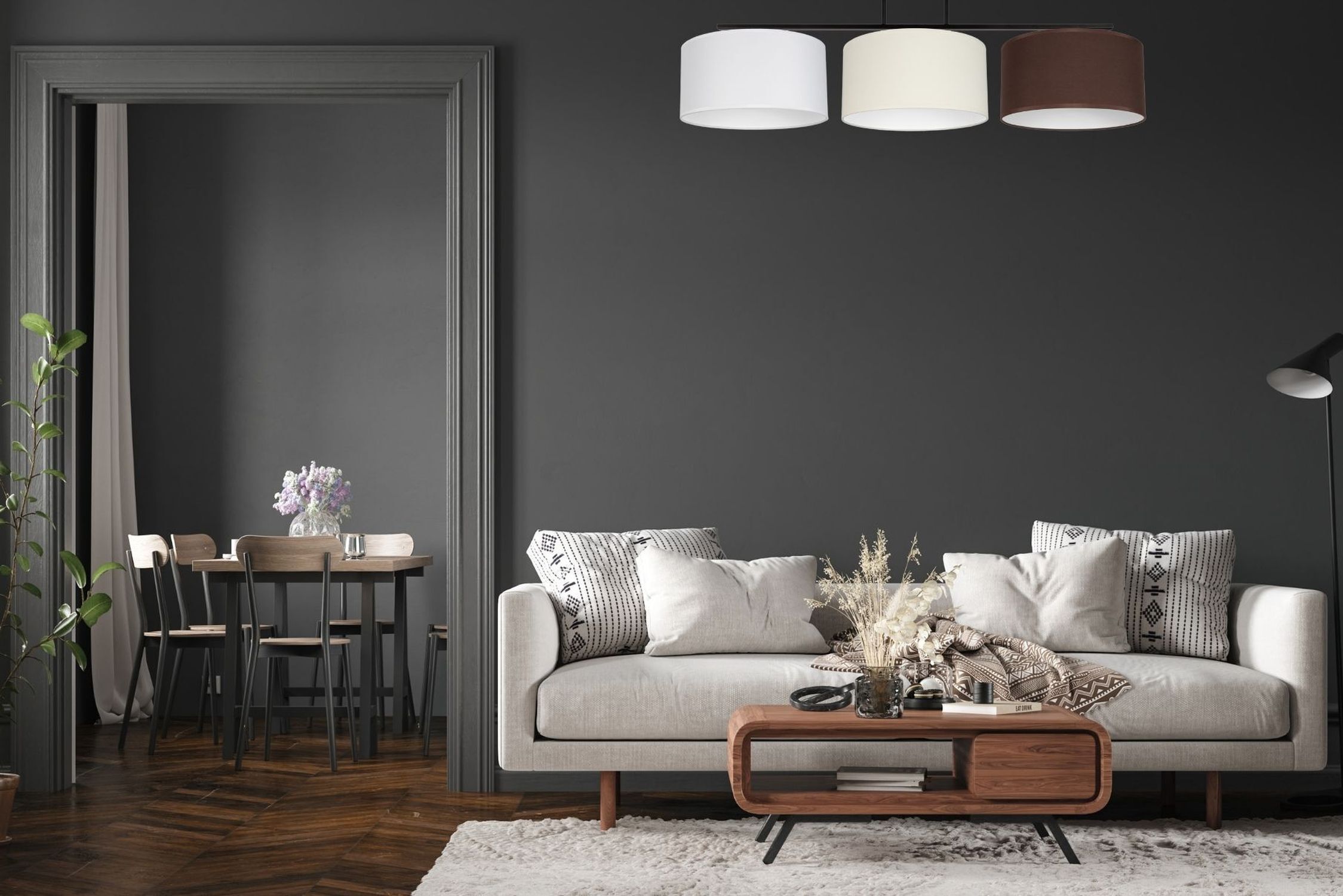 Plafonnier long Tissu Blanc Ecru Marron E27 100 cm Dekoration für Zuhause, Wohnzimmer, Lampe, Tabelle, Kissen