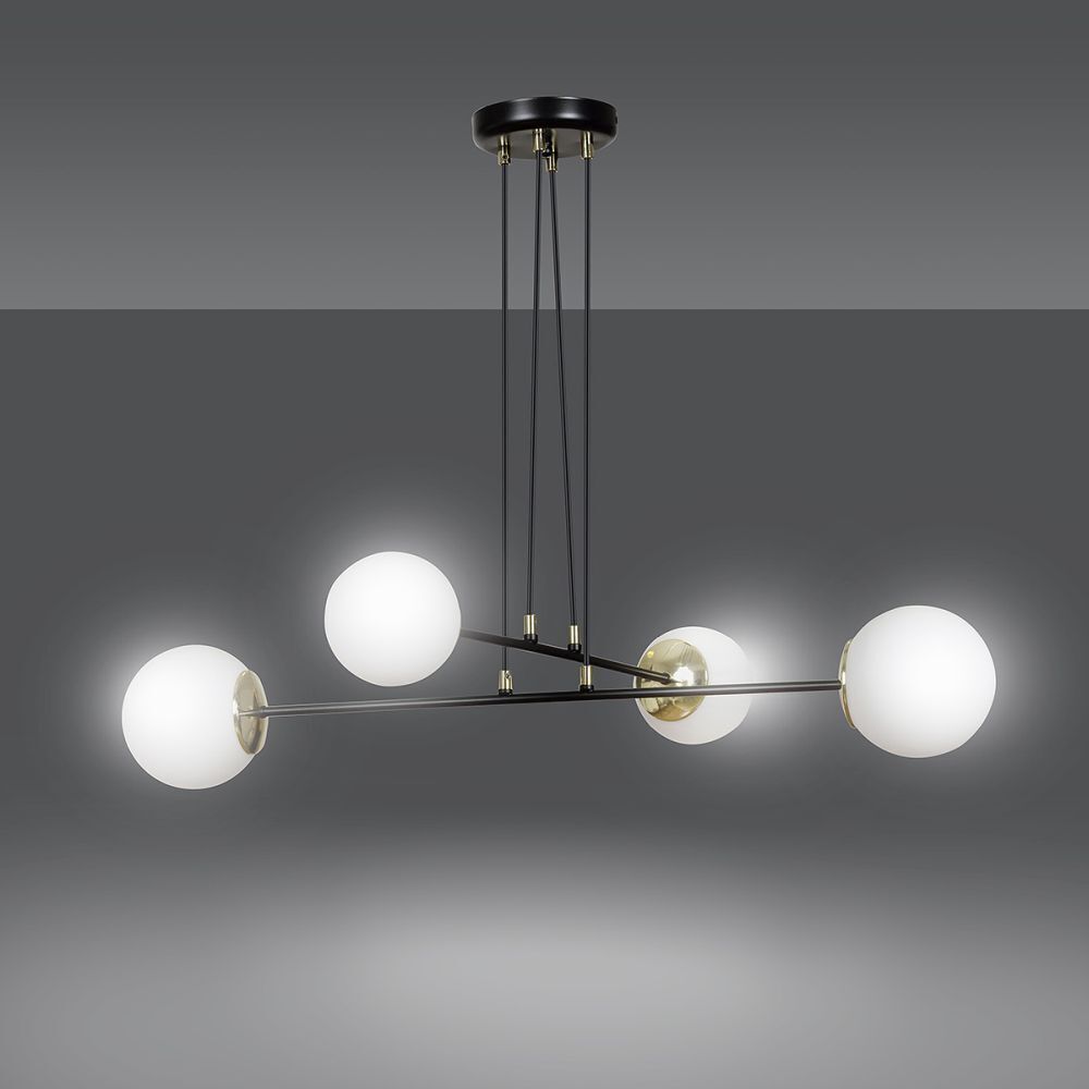Lampe à suspendre Boule Abat-jour réglable Noir Blanc 4x E27