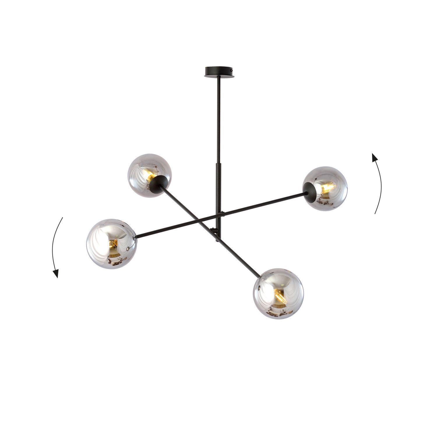 Plafonnier orientable L : 102 cm E14 4-flamme Abat-jour sphérique