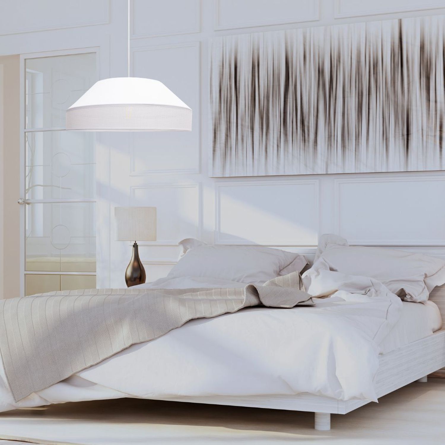 Suspension blanche tissu anti-éblouissant confortable L:45 cm E27