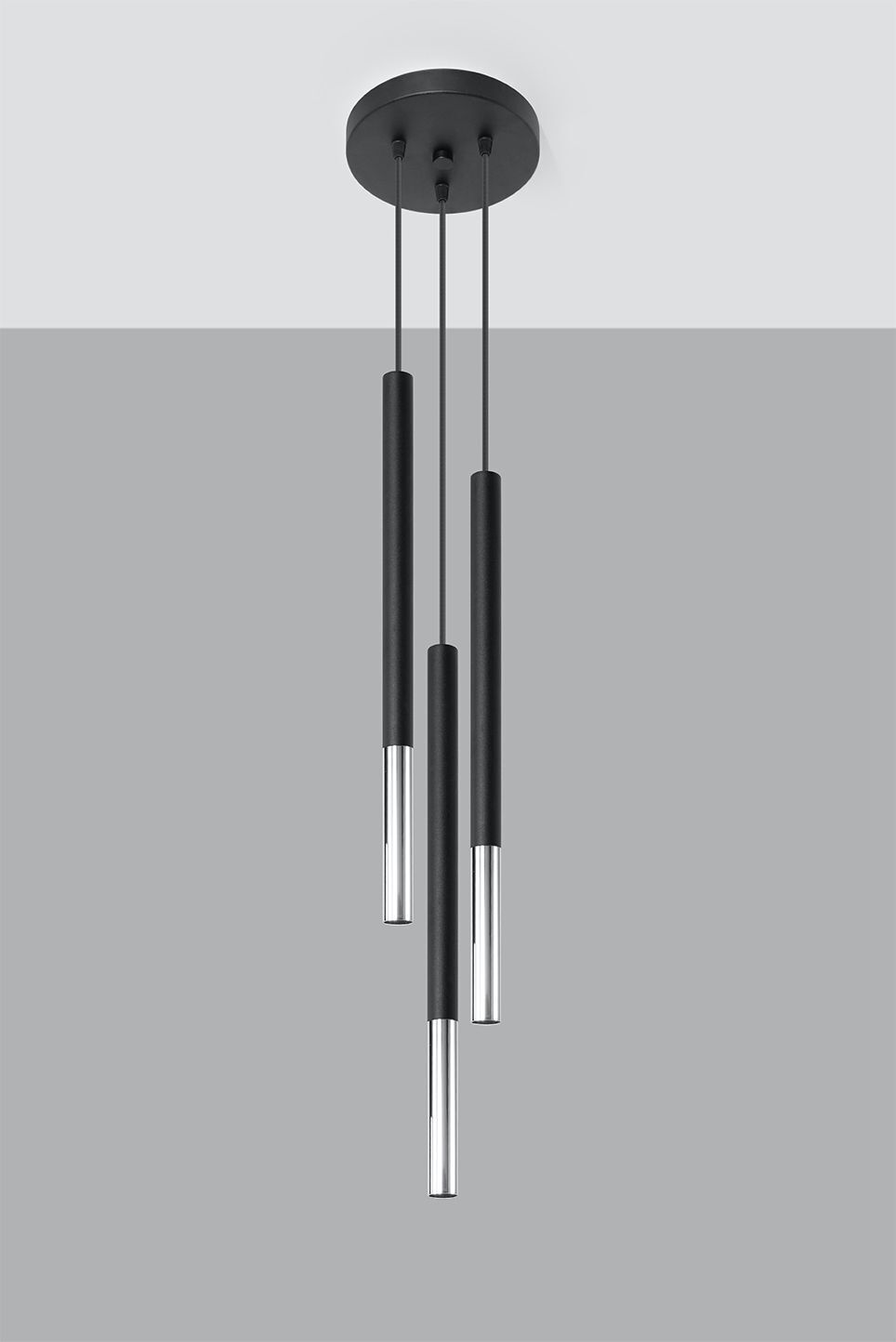 Lampe à suspendre noire chrome 3 flammes métal réglable