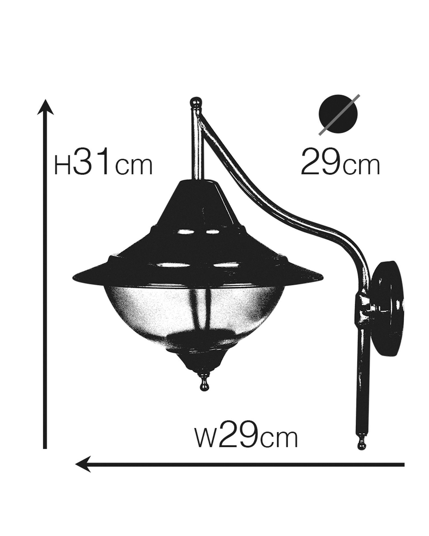 Applique extérieure laiton véritable verre H : 31 cm IP43 E27