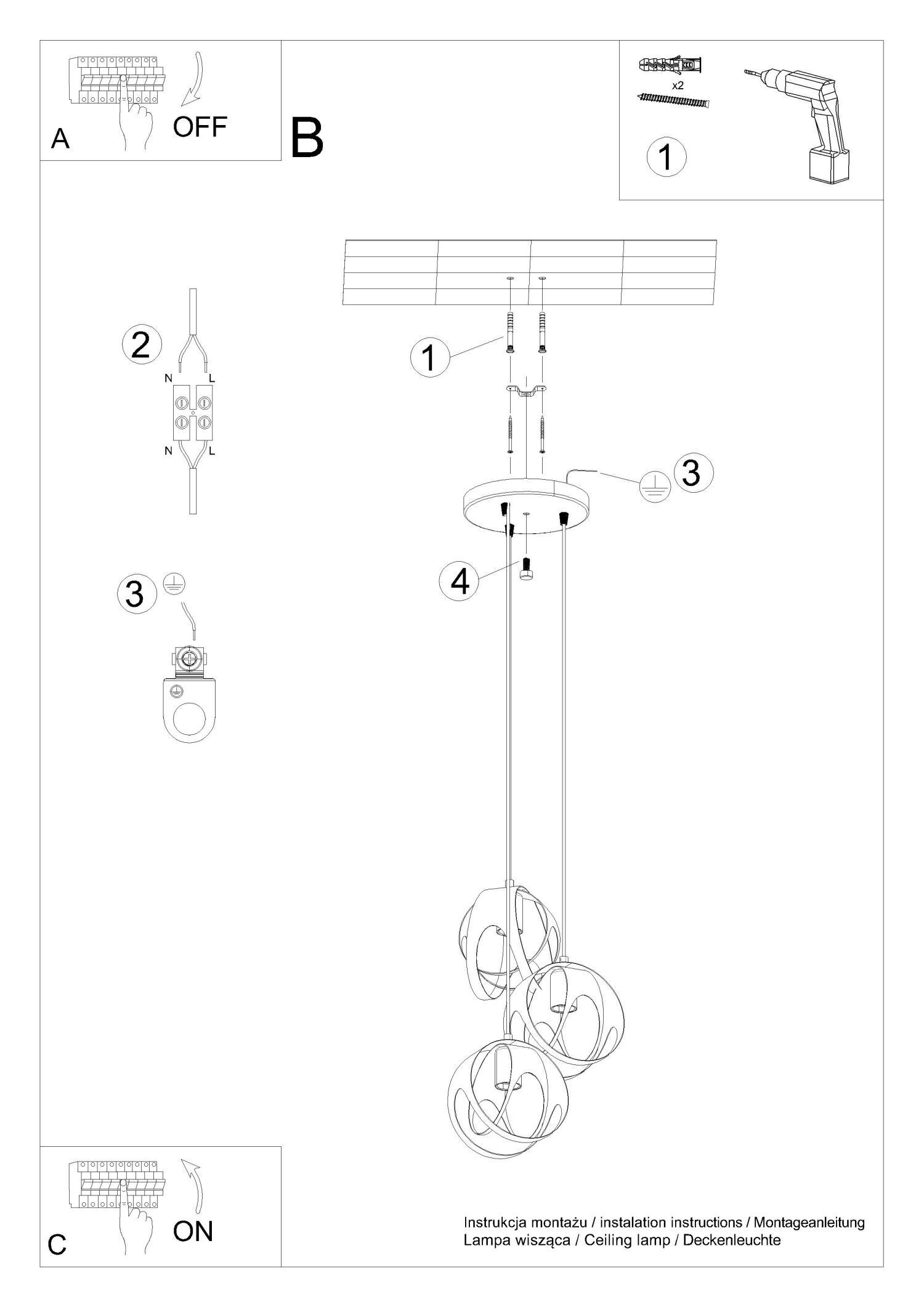 Lampe à suspendre Moderne Ø 30 cm Métal 3-flamme E27 Noir