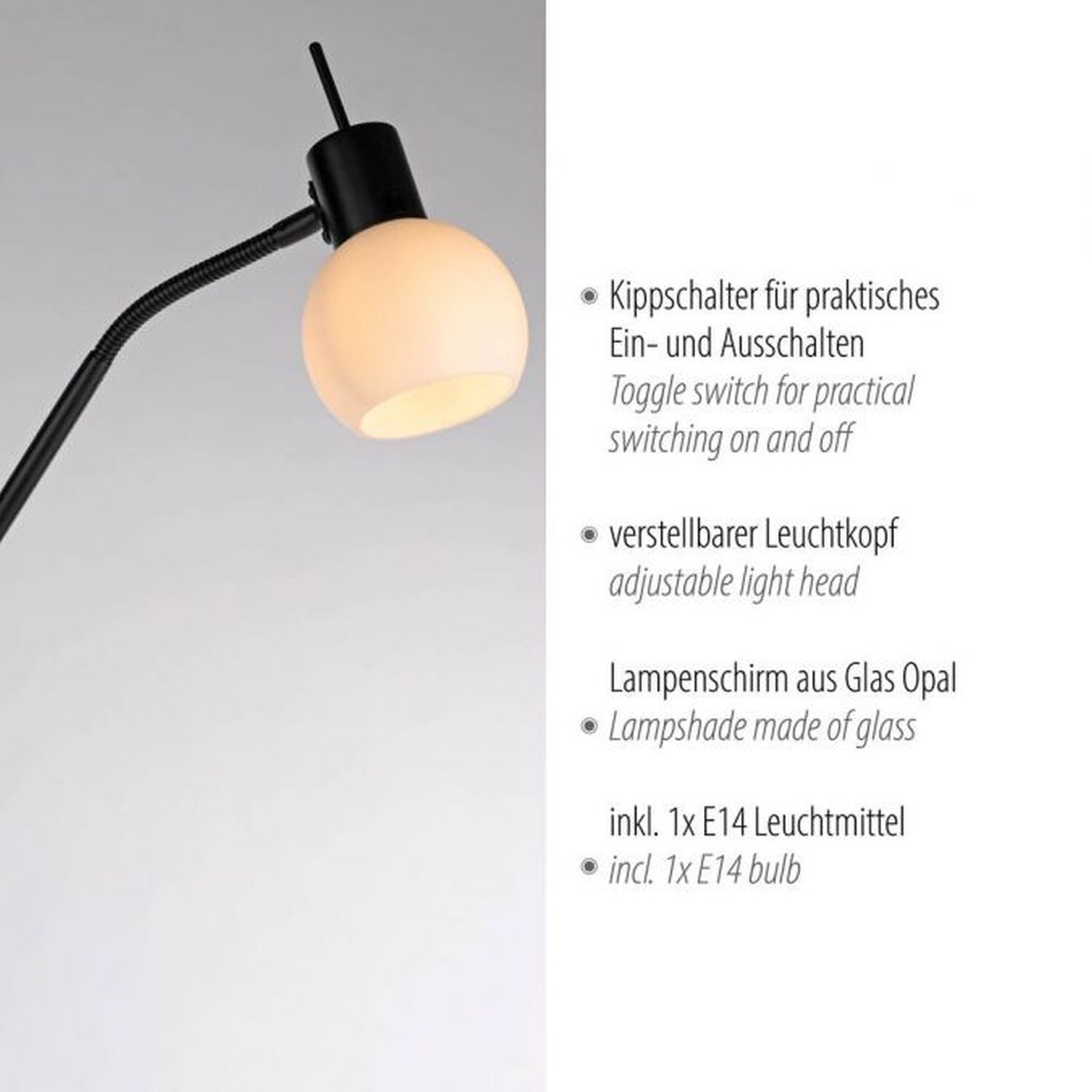 Lampadaire ajustable Abat-jour en verre faible éblouissement incl E14 Lampe