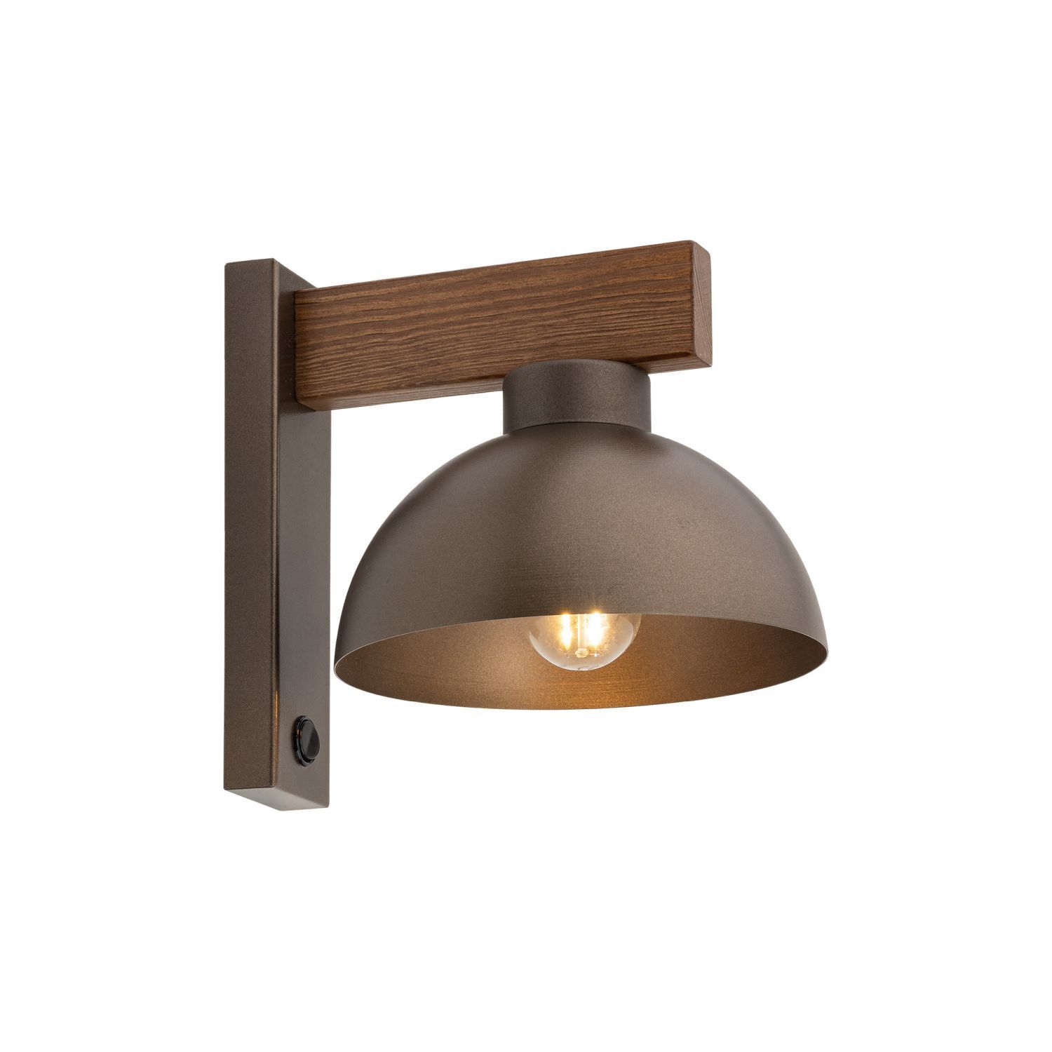Wandleuchte mit Schalter H: 20 cm Holz Metall in Braun E27 Leuchte, Lampe