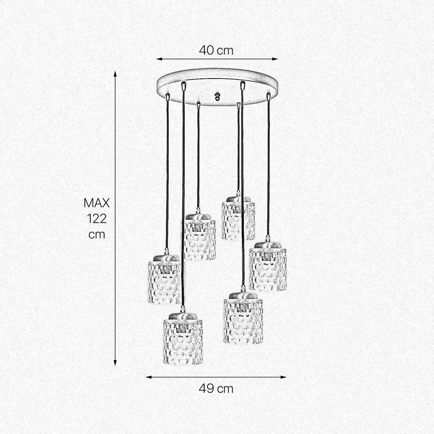Suspension laiton fer verre 6x E27 en noir clair Leuchter, Lampe