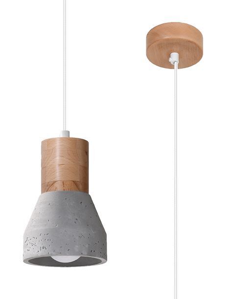 Suspension Béton Bois Ø 12 cm Scandinave E27