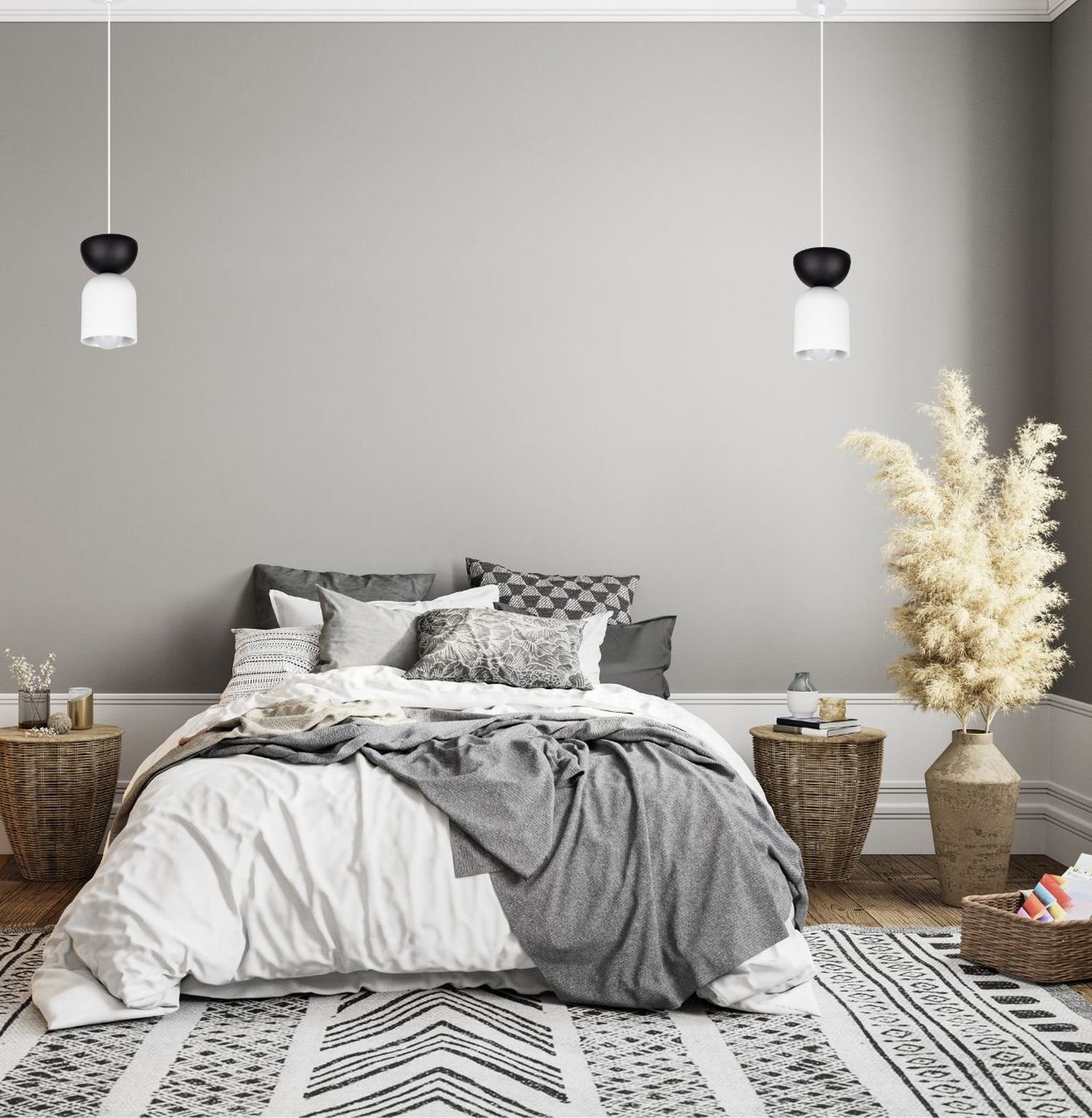 Lampe à suspendre minimaliste Blanc Noir E27 Ø11 cm rond
