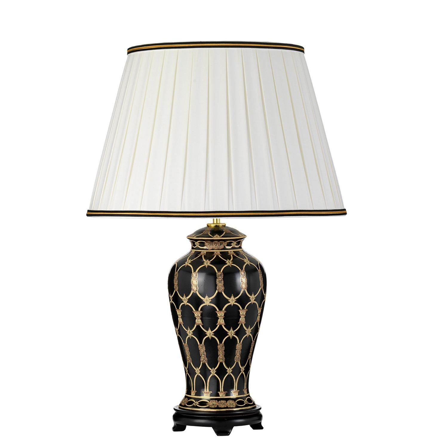 Tischlampe Keramik Stoff 68 cm Creme Schwarz Gold E27 Lampe, Tischlampe, Lampenschirm