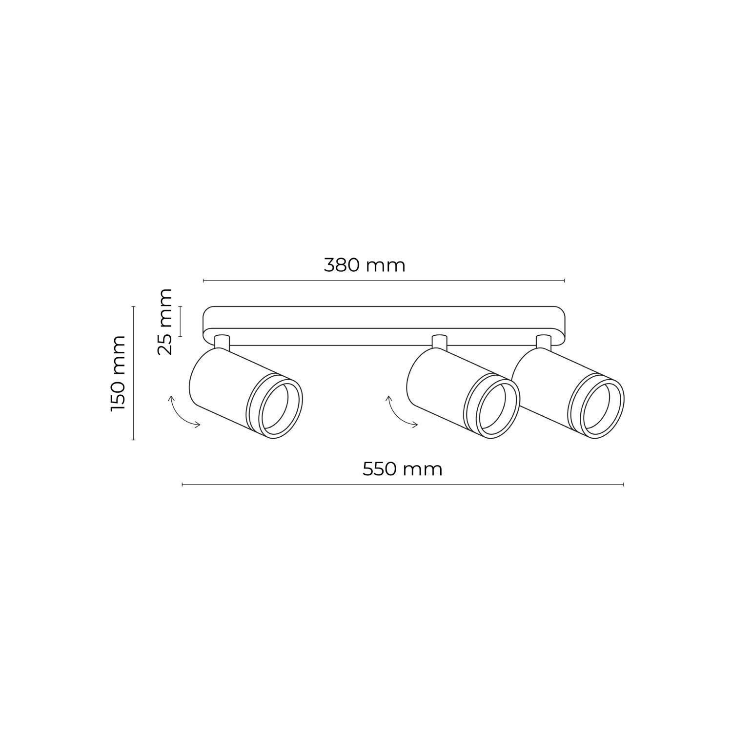 Projecteur de plafond blanc 55 cm de long métal GU10 3-flamme