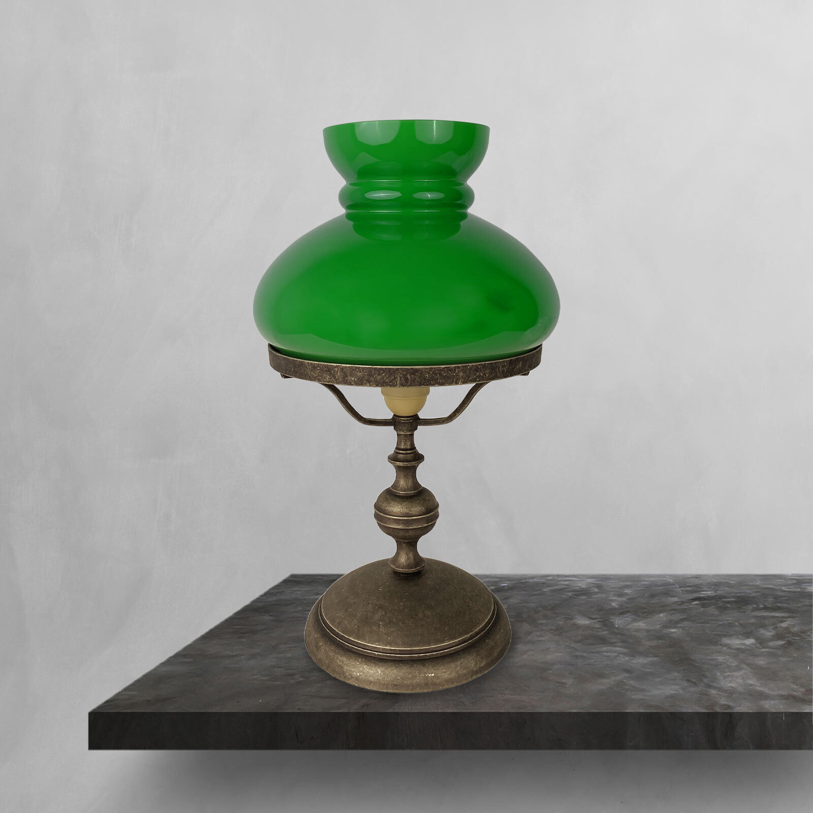 Lampe de table 39 cm Art Nouveau verre laiton en bronze vert antique Lampe, Lampenschirm