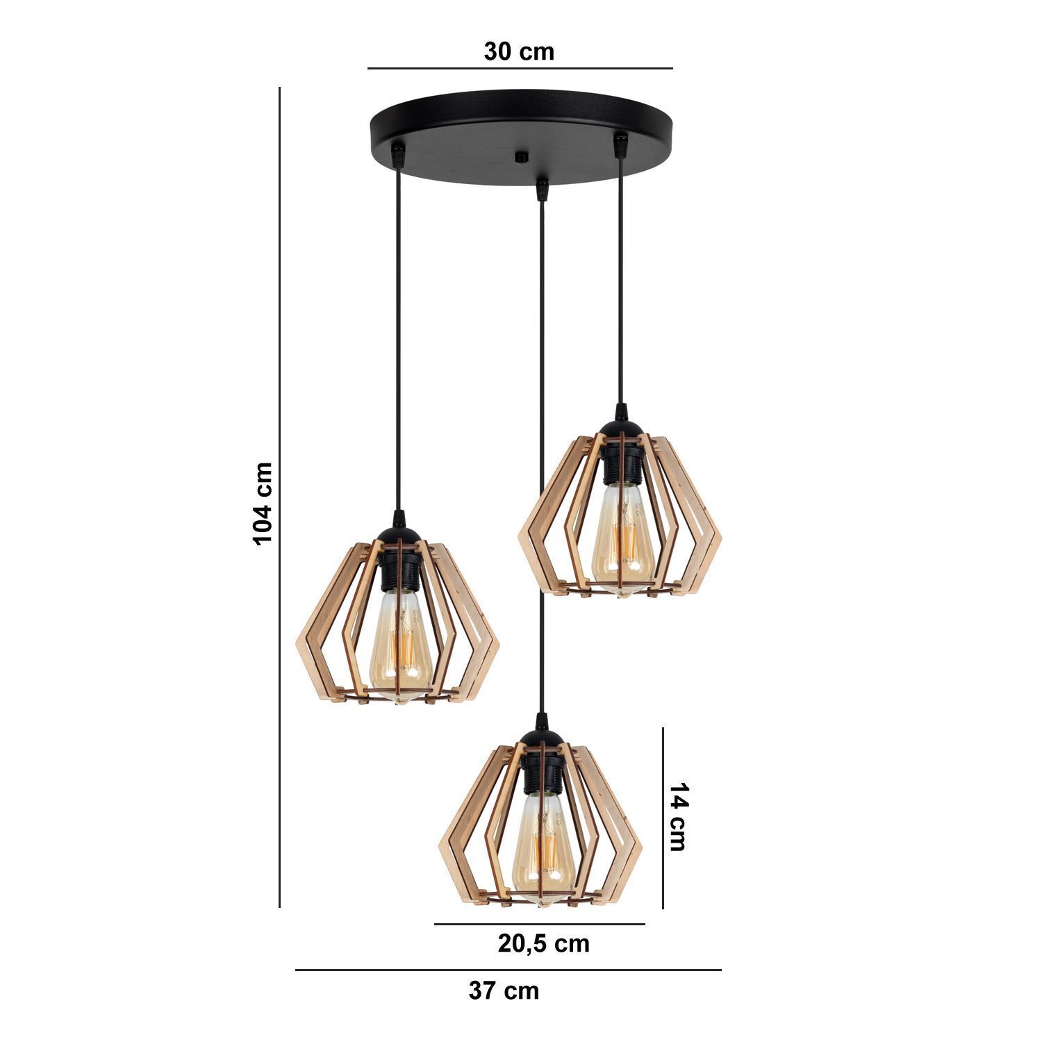 Suspensions en bois E27 L:37 cm Noir Naturel