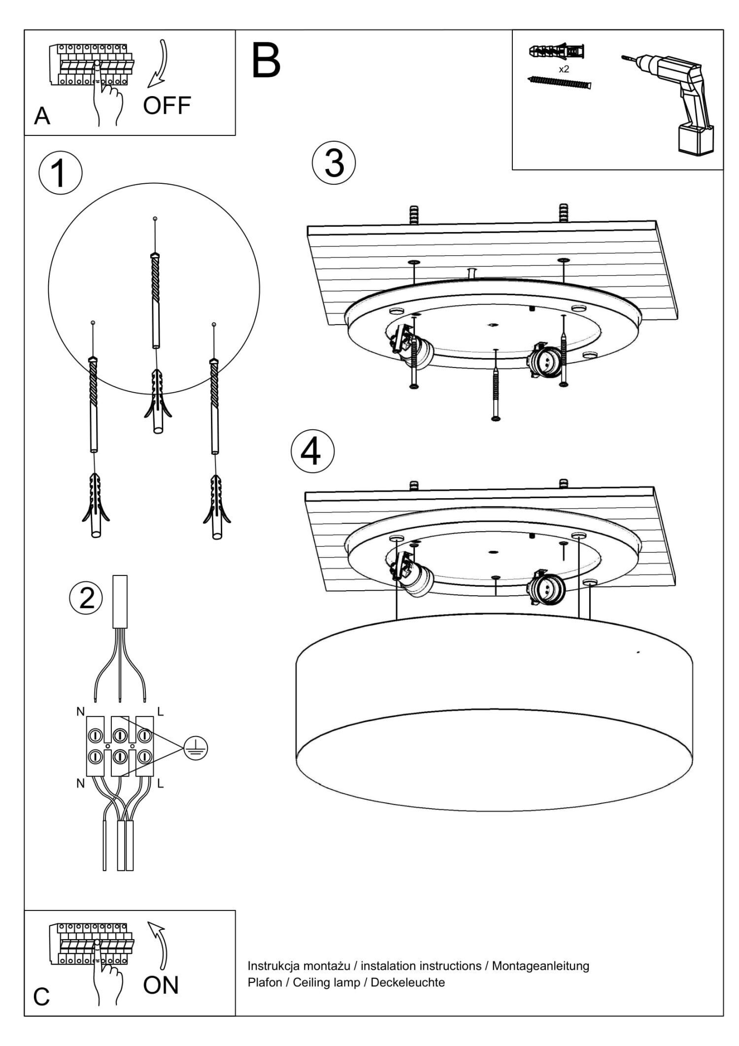 Plafonnier rond plat Ø 55 cm faible éblouissement 4x E27 noir