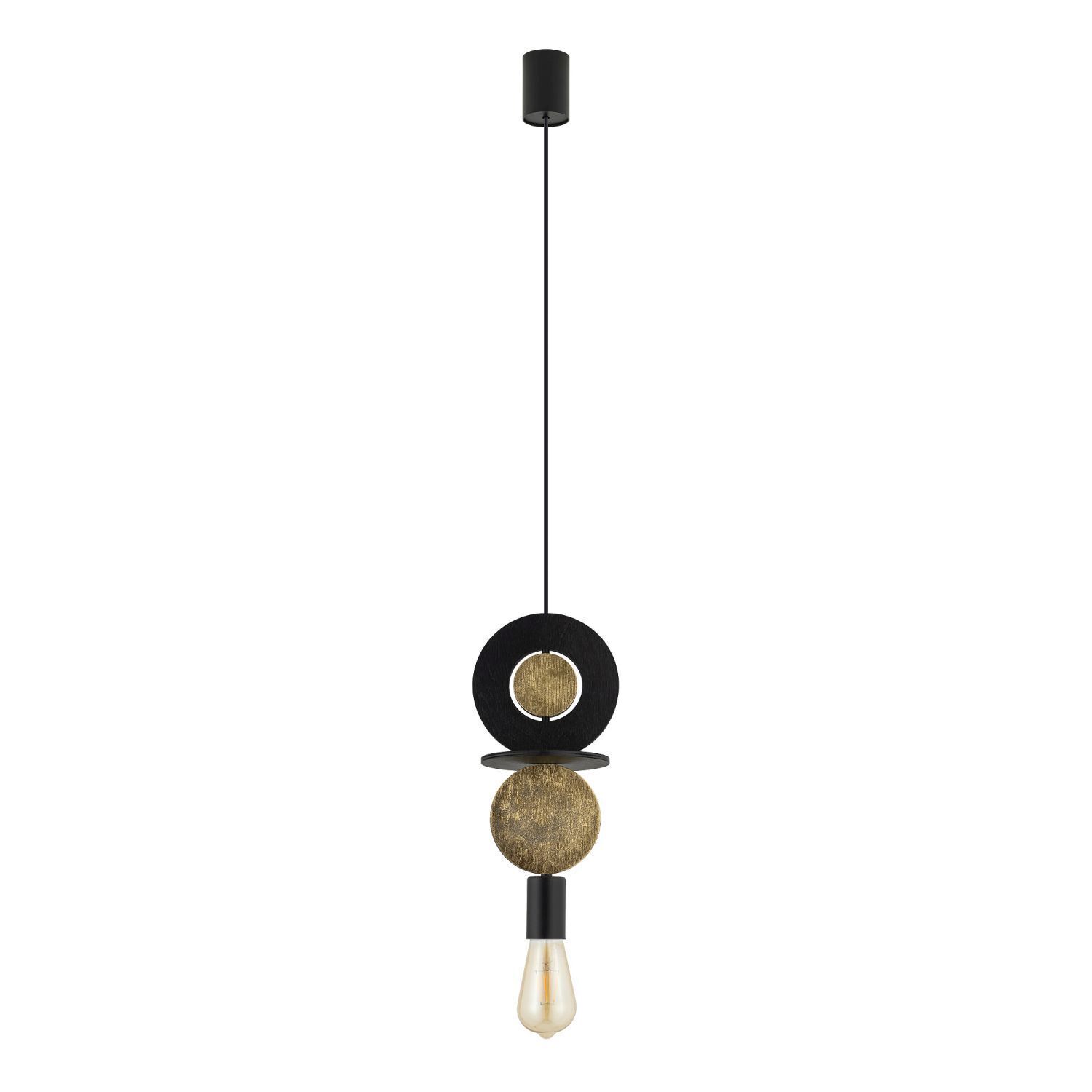 Lampe à suspendre ronde bois métal Ø16 cm E27 décoratif