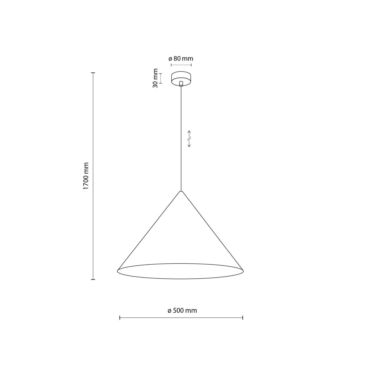 pendant, Kegelschirm, Deckenleuchte, Durchmesser 500mm, Höhenverstellbar