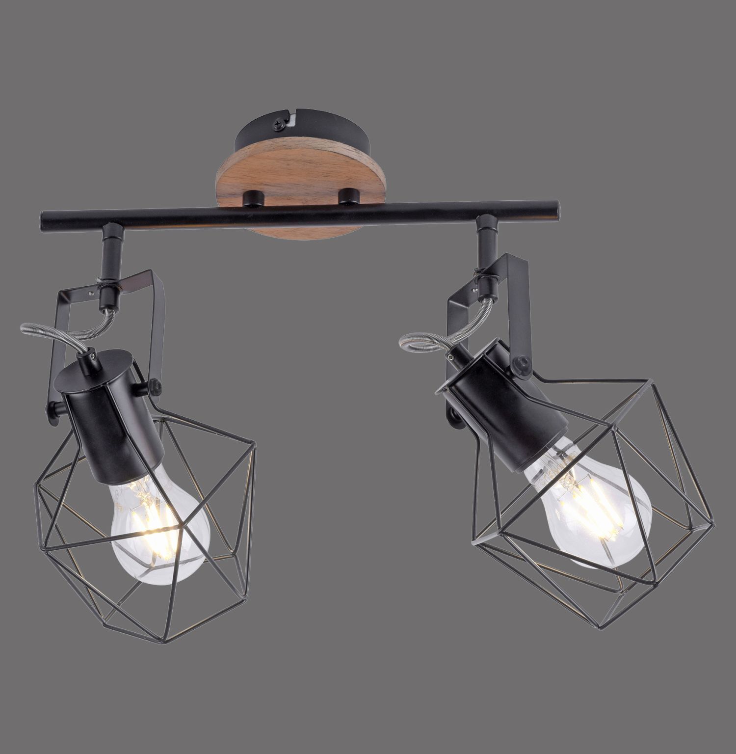 Spot de plafond flexible bois métal noir E27 Vintage Leuchte, Beleuchtung, Deckenleuchte