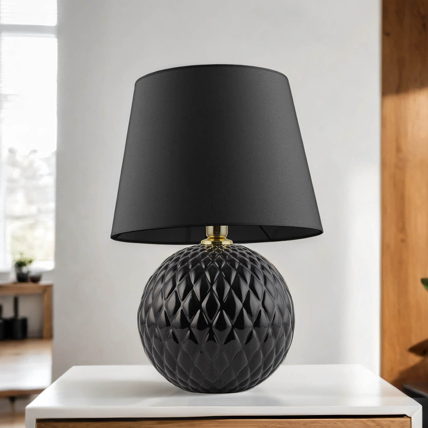 Lampe de table noire hauteur 60 cm verre tissu E27 DOLORES Lampe, Tischlampe