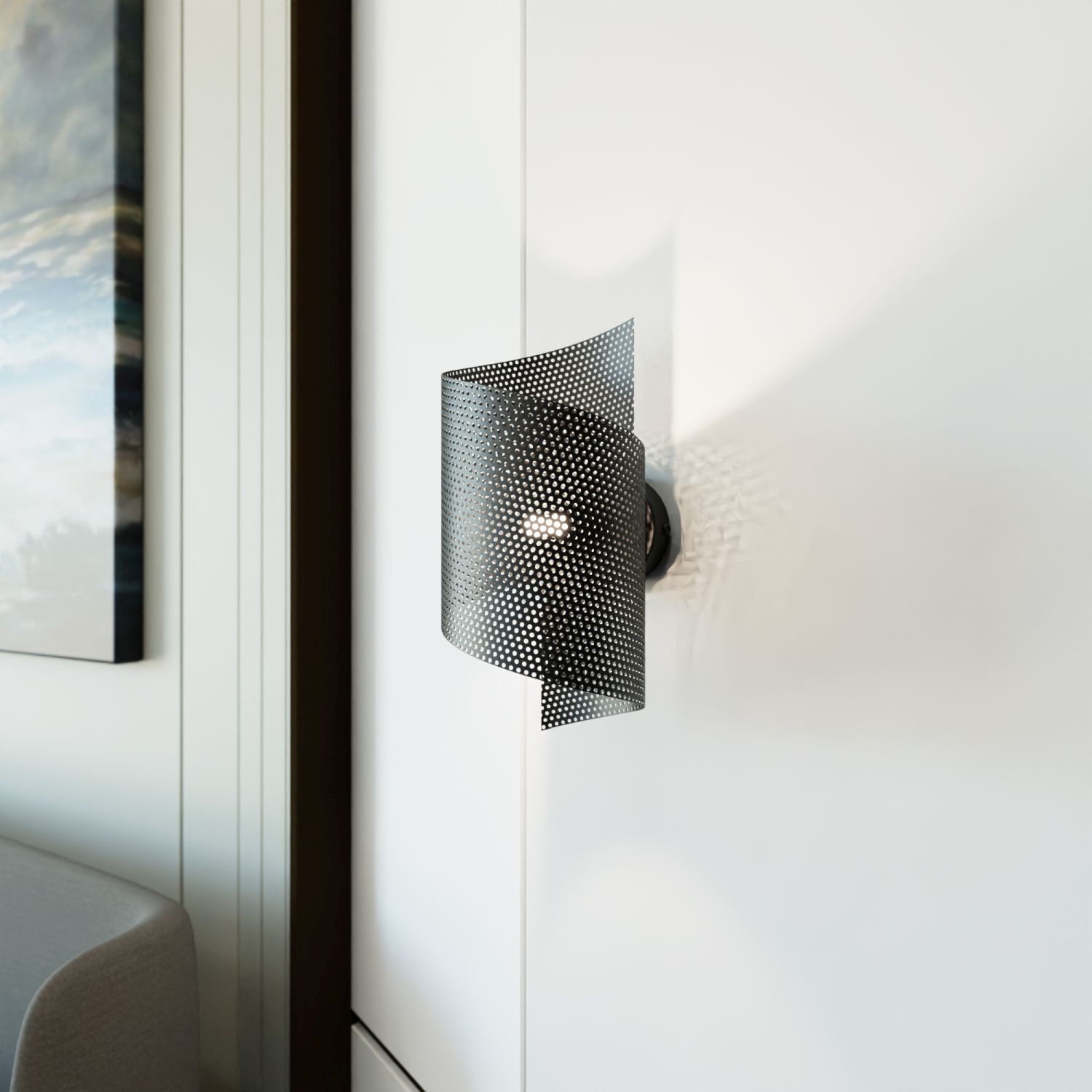 Wandleuchte Metall stilvoll G9 T:17 cm Schwarz Modern perforated metal, Beschläge aus Metall, Schrankbeschlag, Perforierter Metallrand, moderner Griff