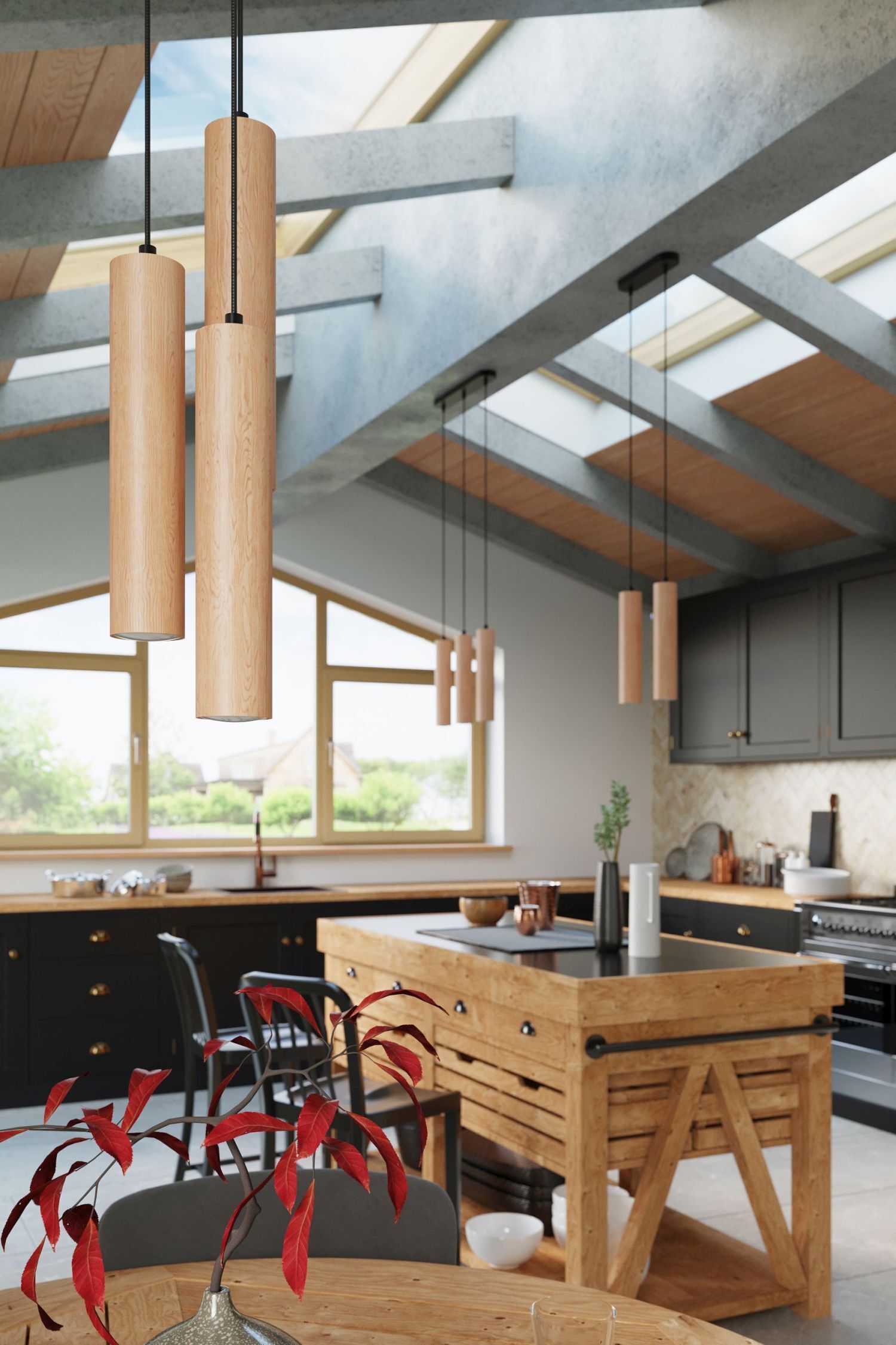 Hängelampe Holz Schwarz GU10 L:20 cm Skandinavisch kitchen, pendant lights, wooden island, kitchen island, cabinetry