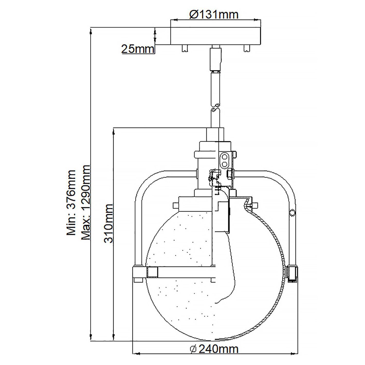 Suspension Abat-jour sphérique Ø 24 cm H : max. 1,29 m réglable CAD-Diagramm, Diagramm, Munition, Granate, Waffe