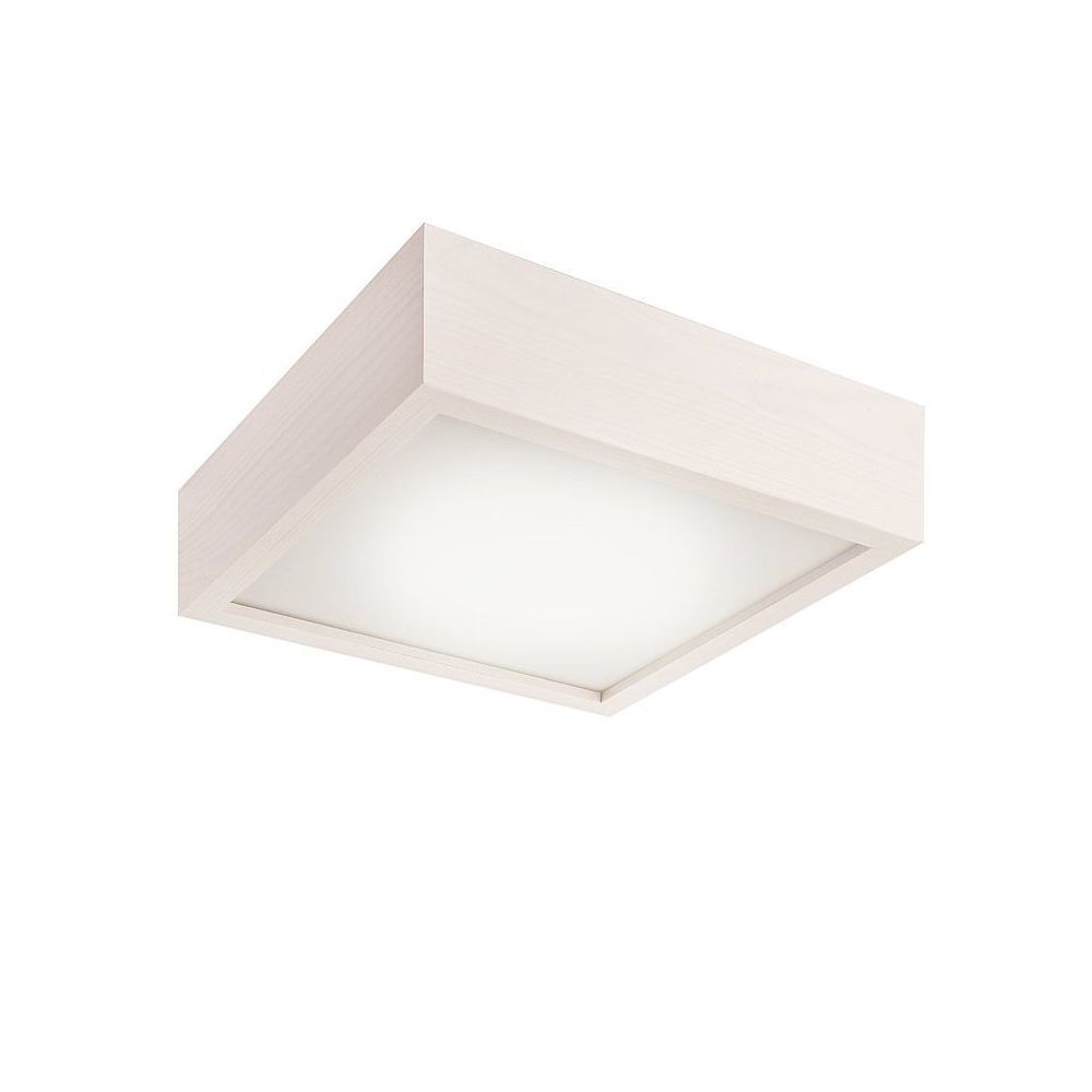 Plafonnier bois verre L : 27,5 cm carré blanc