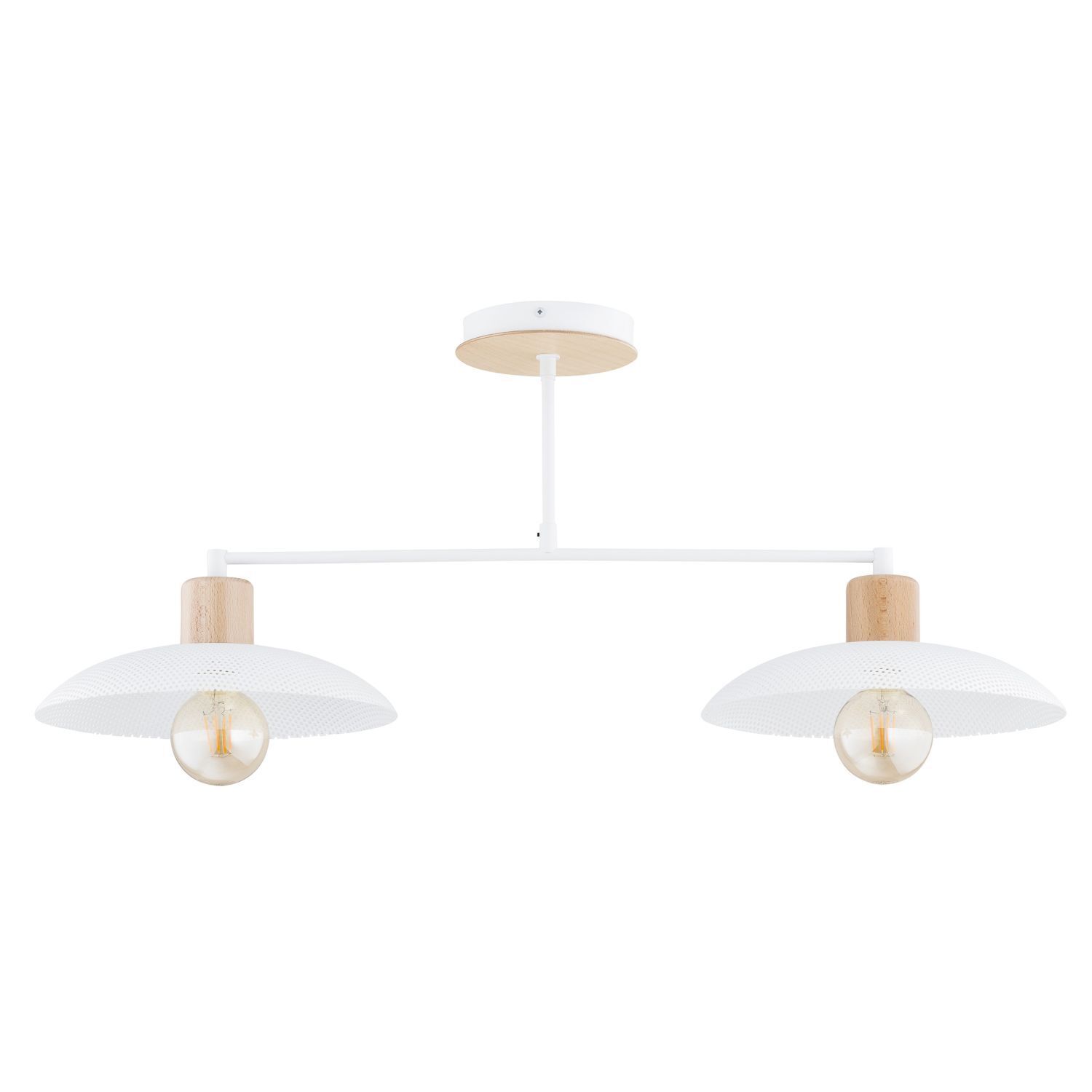 Plafonnier métal 100 cm de long E27 2 flammes blanc imitation bois