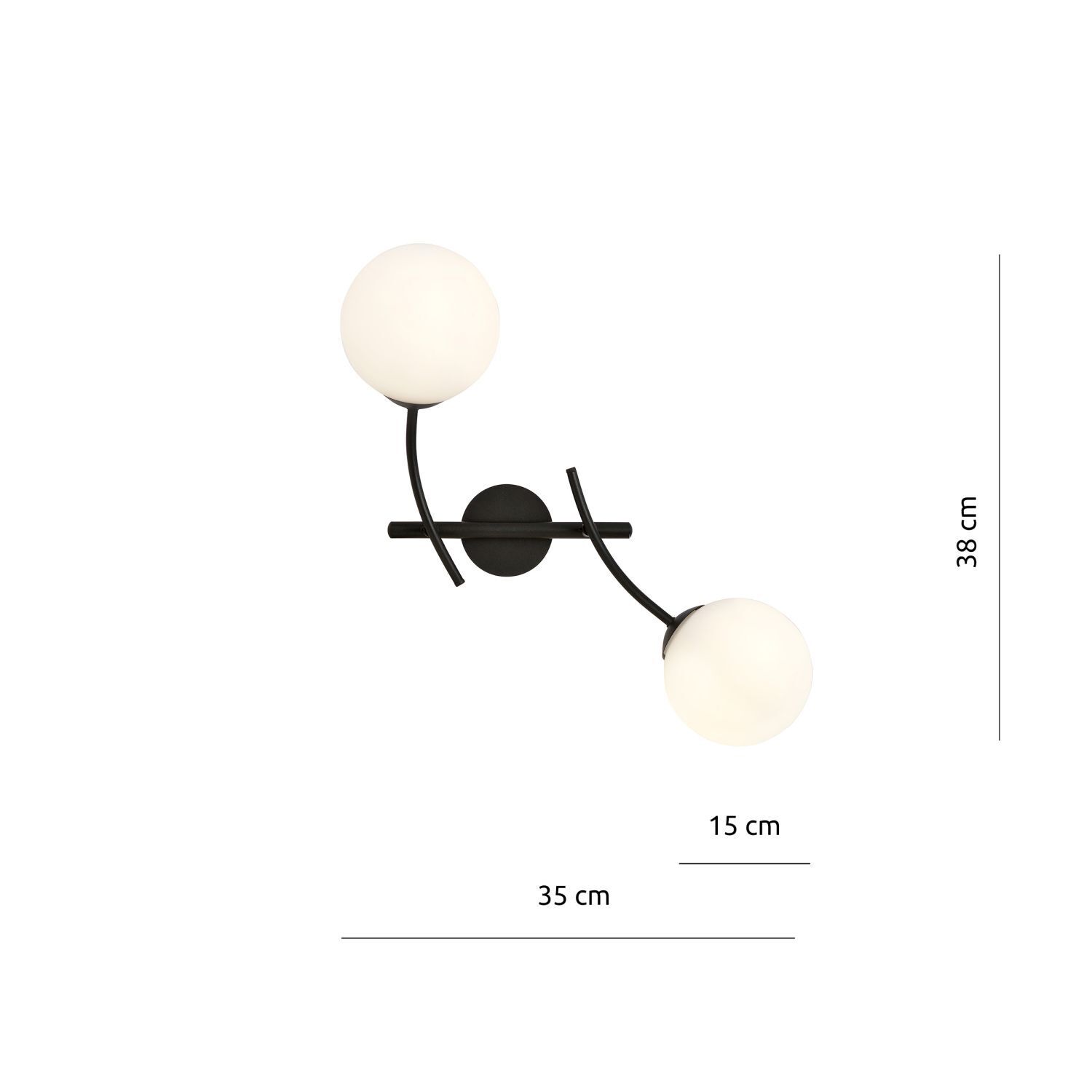 Applique verre métal L : 35cm ajustable noir blanc 2x E14