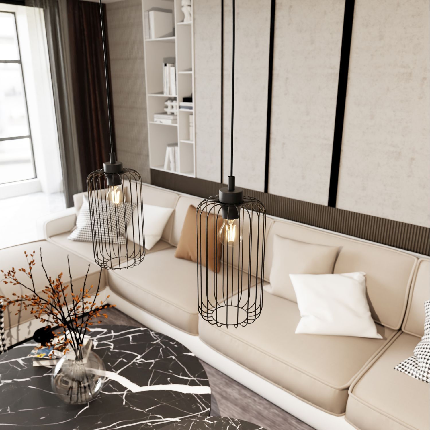 Suspension ronde métal noir E27 L:16 cm Rétro Dekoration für Zuhause, Wohnzimmer, Tabelle, Couch, Lampe