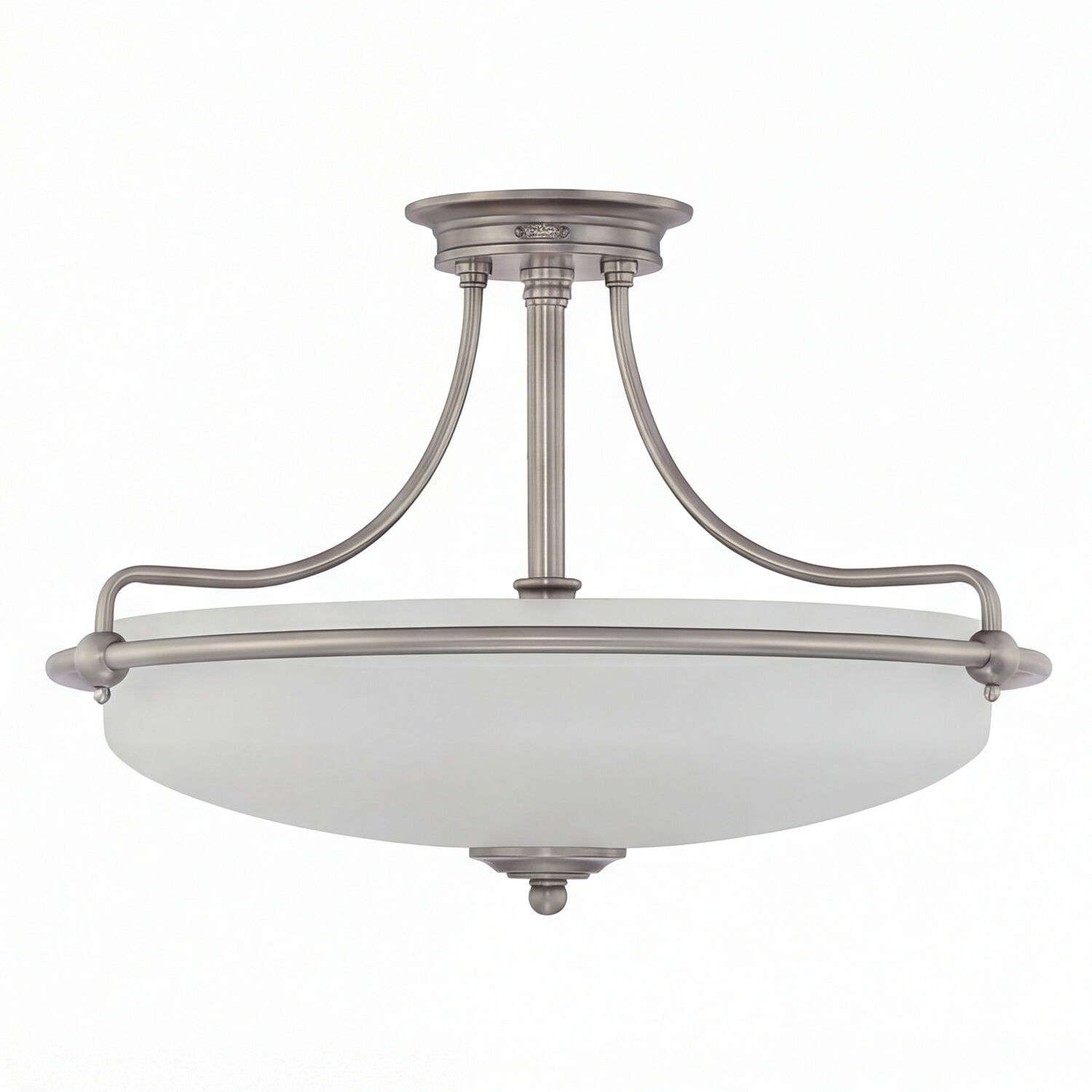 Deckenleuchte, Metall, Satin Nickel, Glaskuppel, Halogenlicht