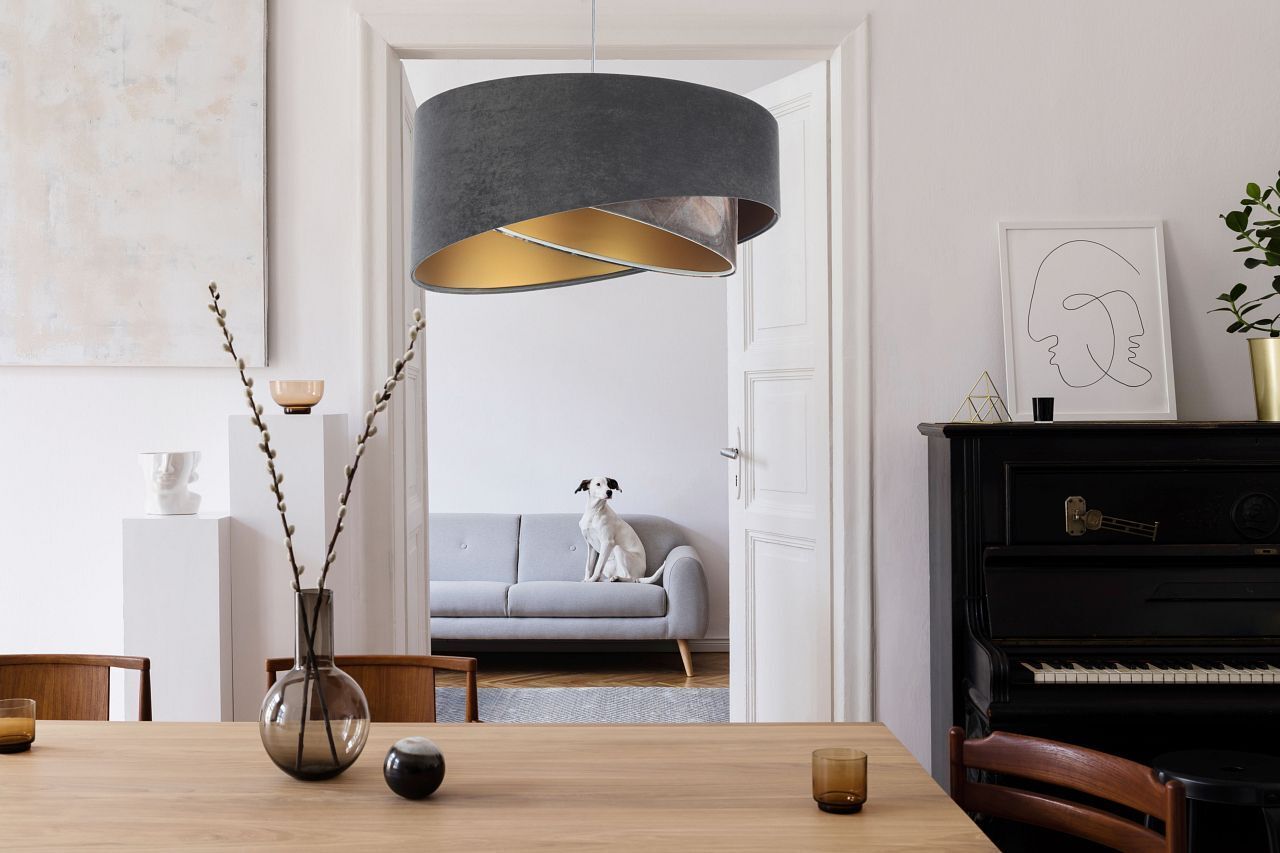 Lampe à suspendre Gris Or E27 Abat-jour en tissu Ø 50 cm Moderne KARIM