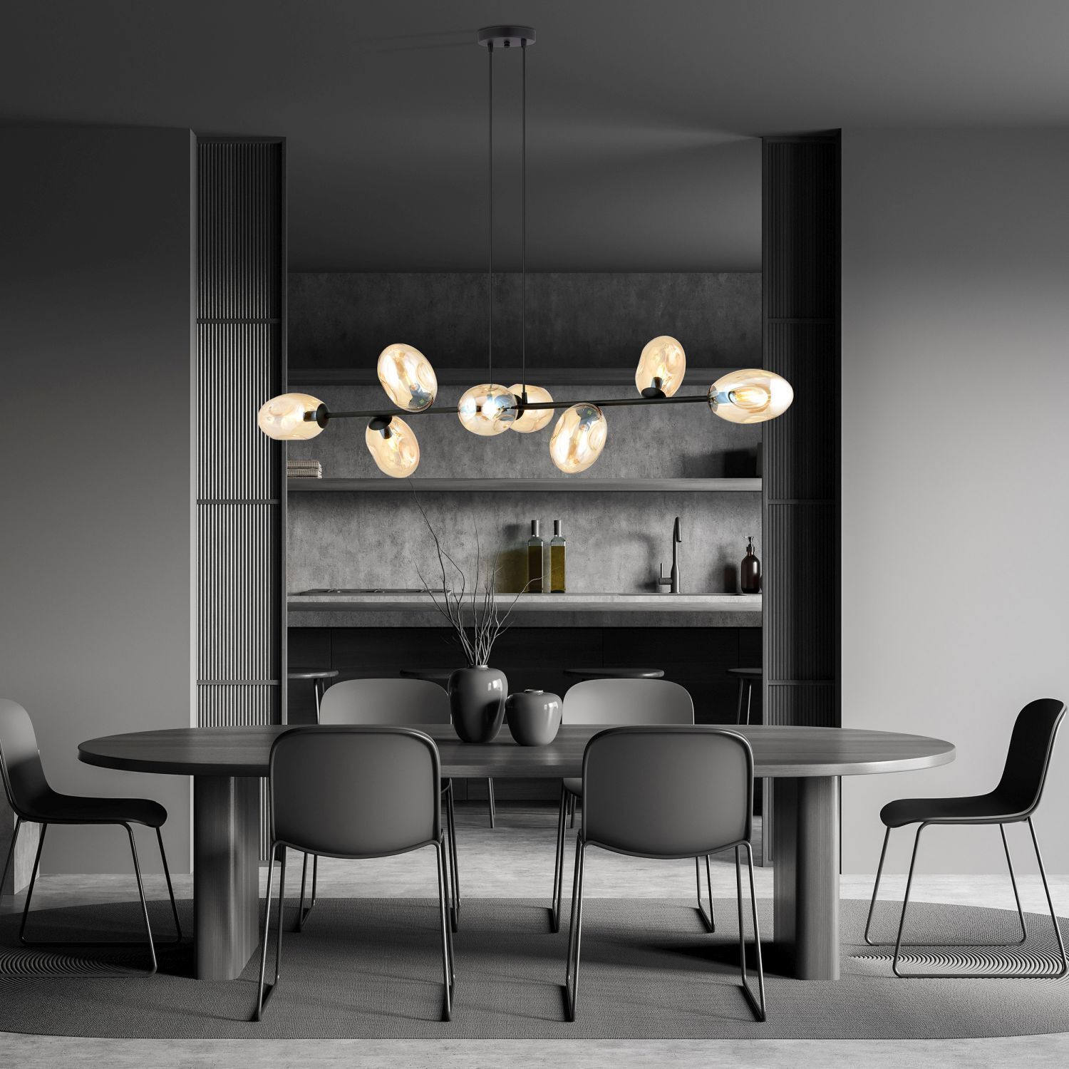 Lampe à suspendre longue 140 cm 8x E14 verre métal décoratif