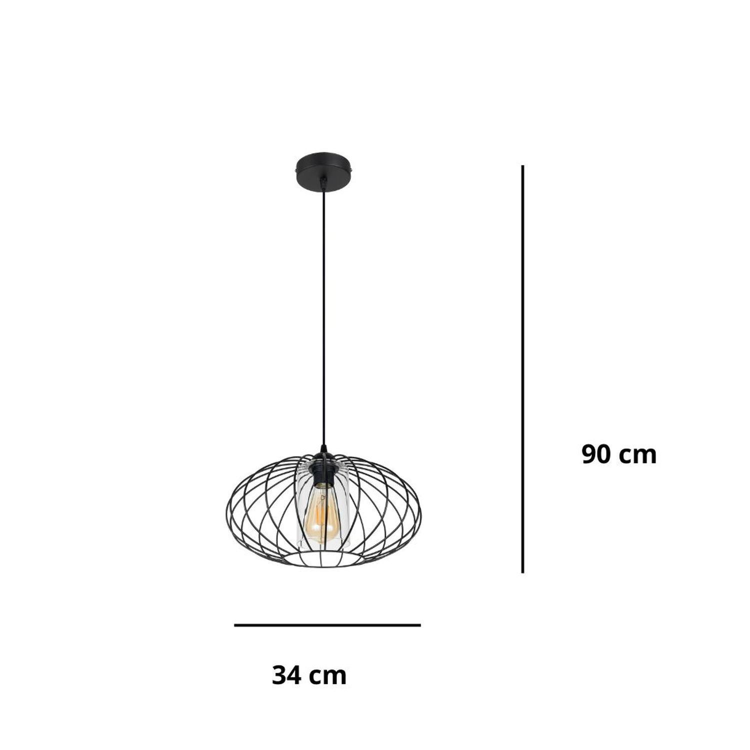 Suspension ronde noire métal Ø34 cm E27 Retro