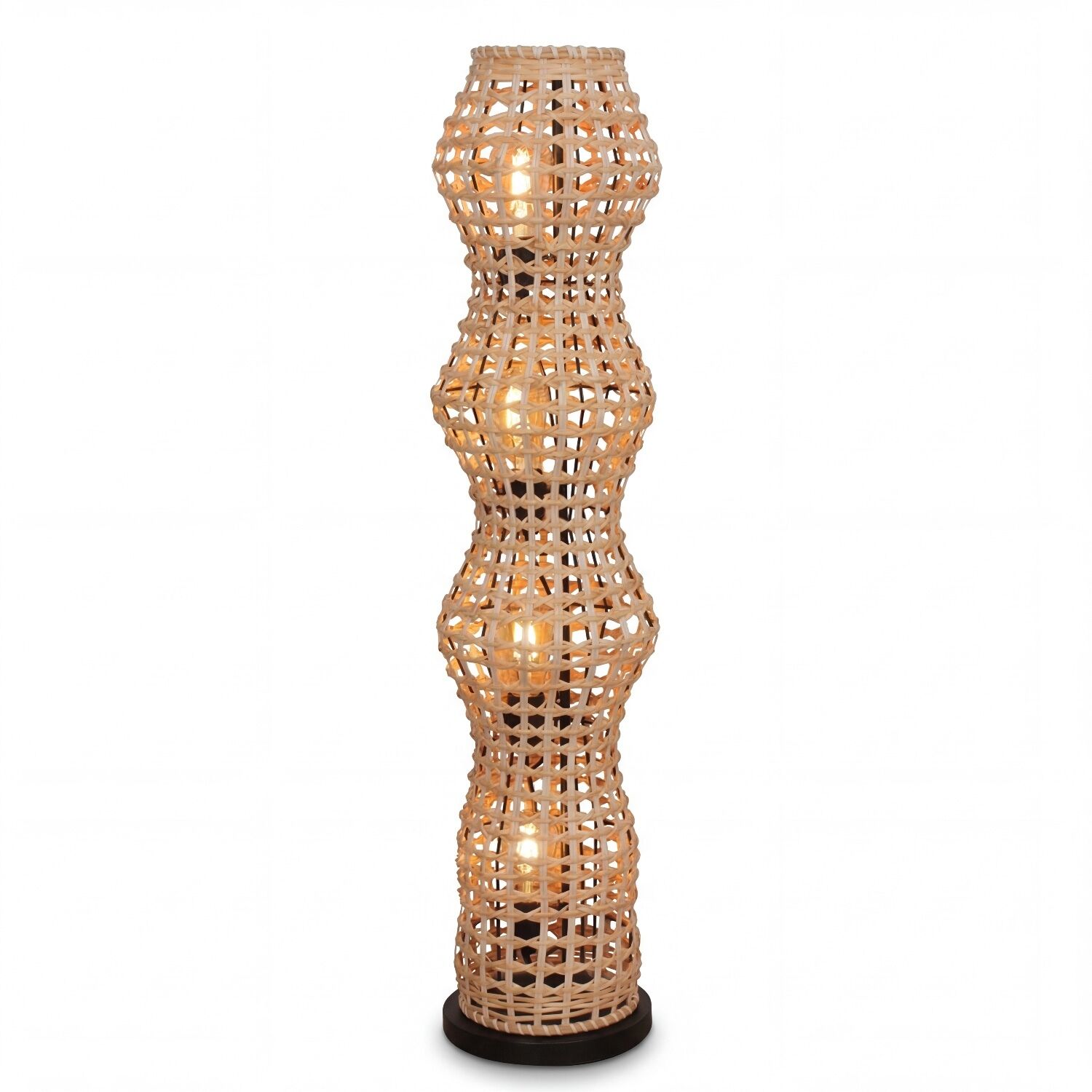 Stehlampe Rattan Natur 111 cm 4-flmg E27 Skandinavisch Lampe, Stehlampe, Rattan, Lampe mit Muster, Beleuchtung