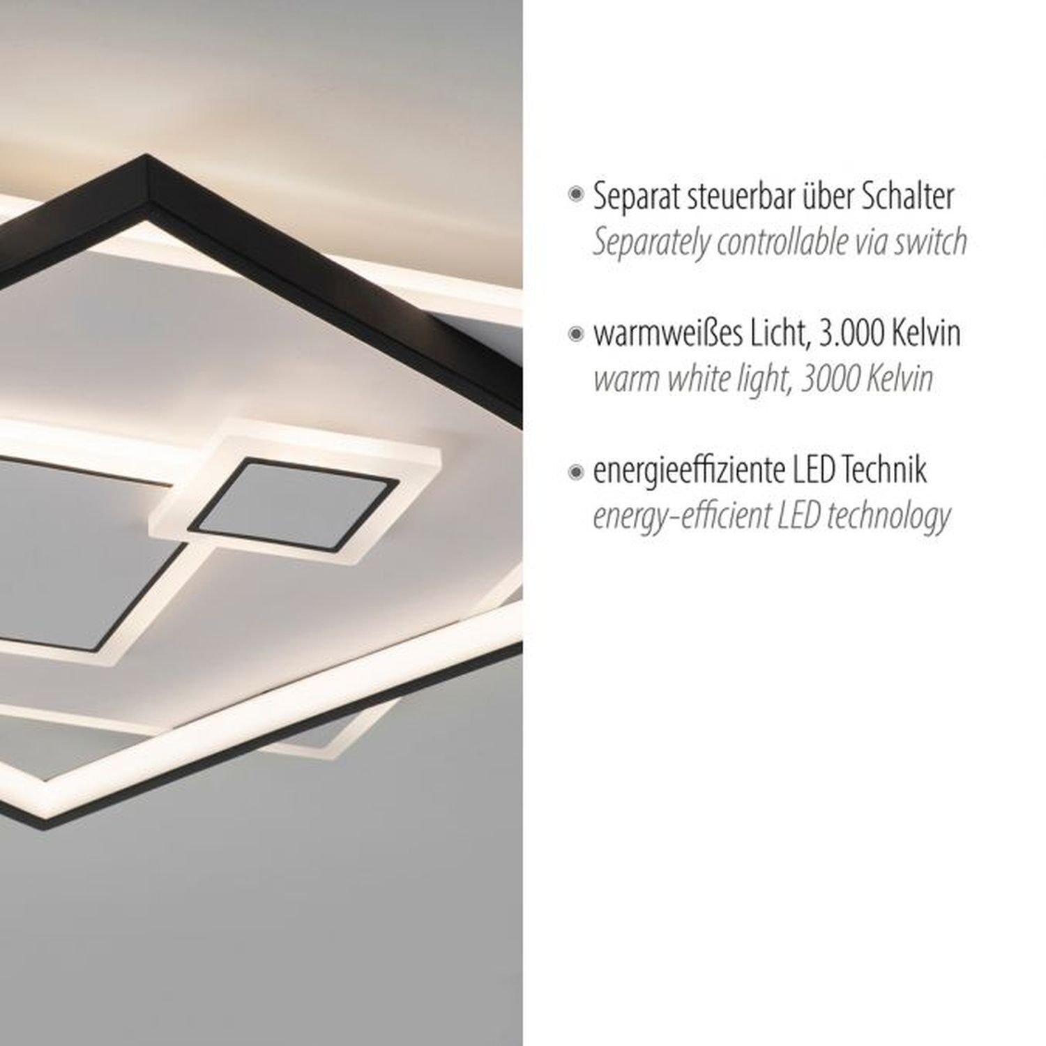 Lampe de plafonnier LED Blanc Noir Blanc chaud 3000 K 4900 lm Deckenleuchte