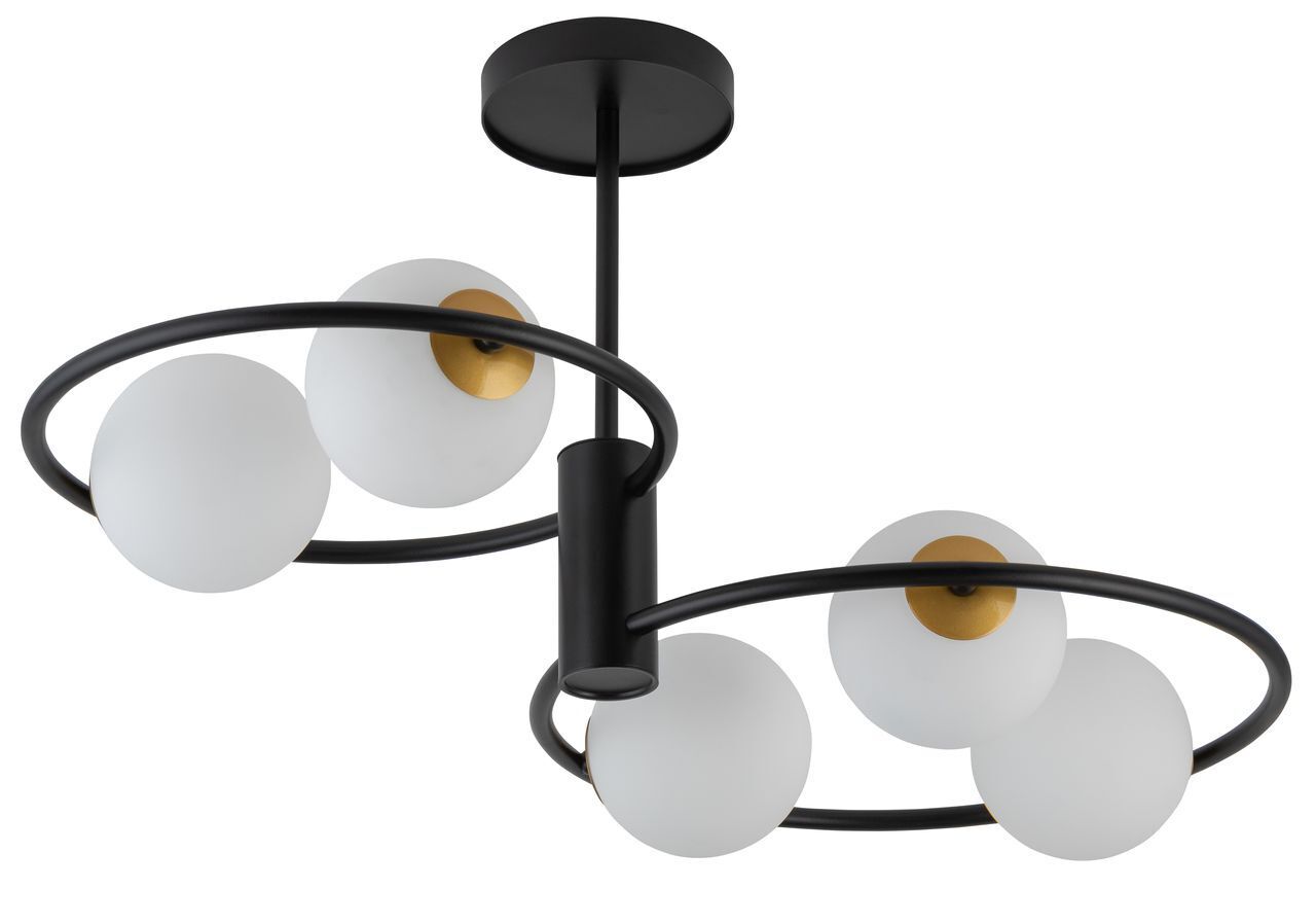 Plafonnier noir métal G9 5 flammes verre sphérique